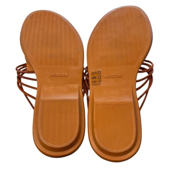 HOGAN Women's Ibiza Flip Flop Plait and Tubes Orange Leather Slide Sandals 39 - Picture 6 of 8